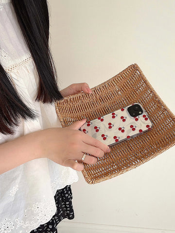 Qfdian Red cherry water-ripple bowknot chain spring funda for iphone 15pro 13 11 15 12promax 14pro 13pro 12 pro max ins phone case